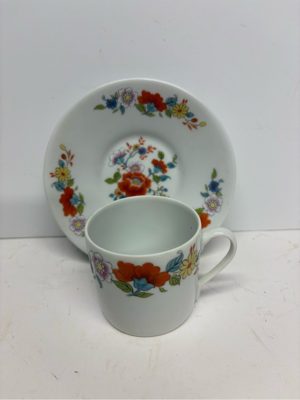 Limoges France Floral Porcelain Cappuccino Demitasse Cup and Saucer Set